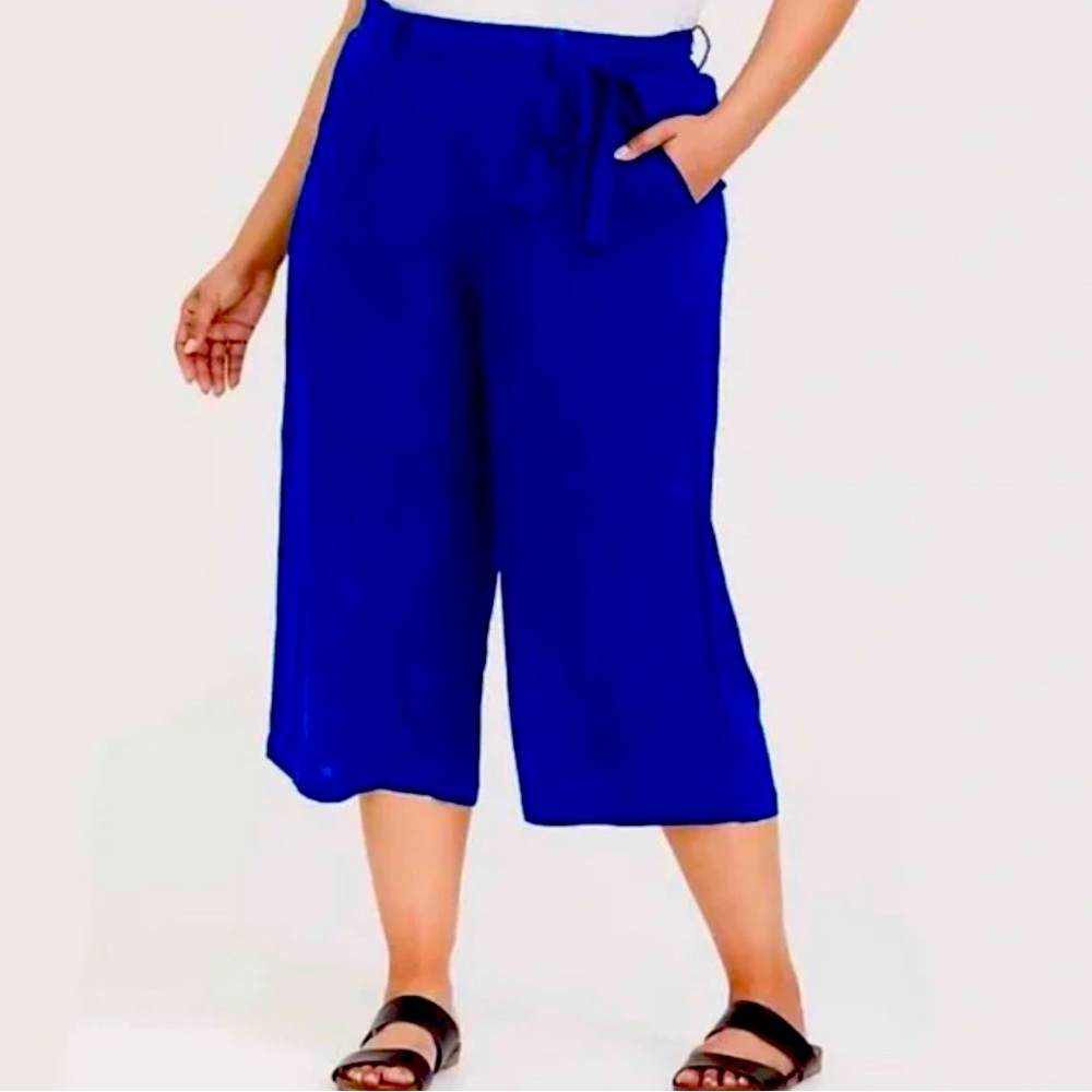 NWT Torrid Blue Crinkled Gauze Tie Front Wide Leg Culotte Pants